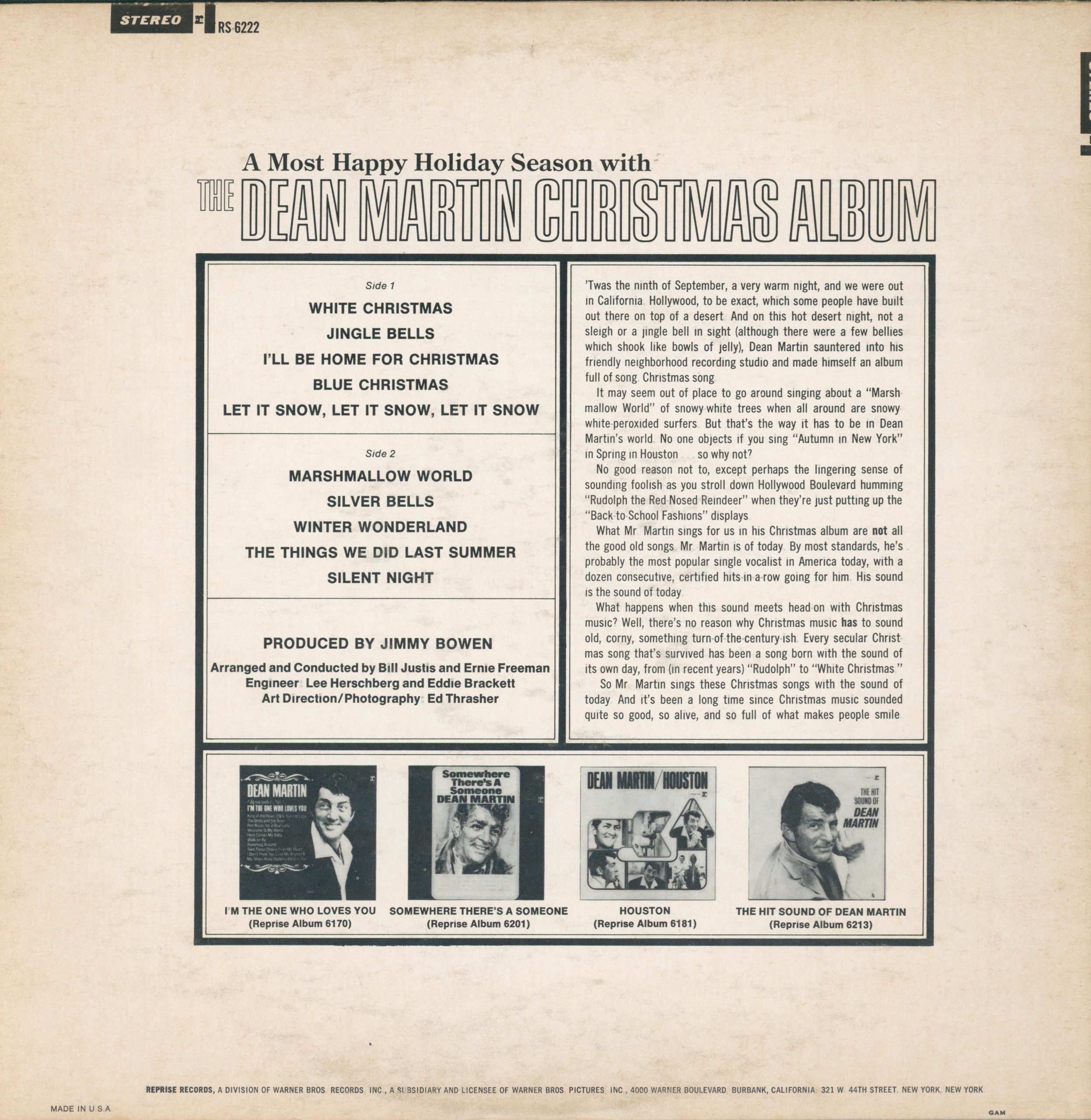 Dean Martin Christmas Album Rückseite