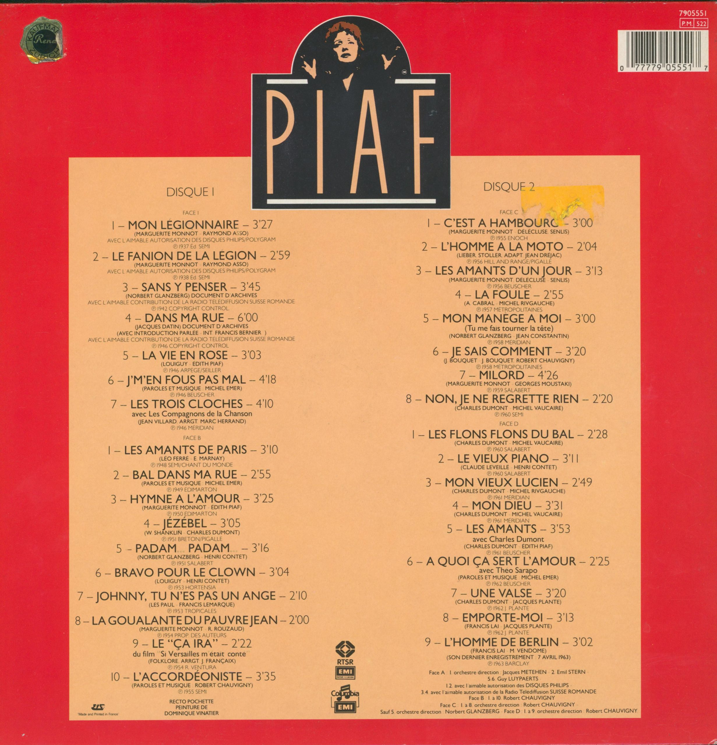 25 Anniversaire - Edith Piaf Rückseite