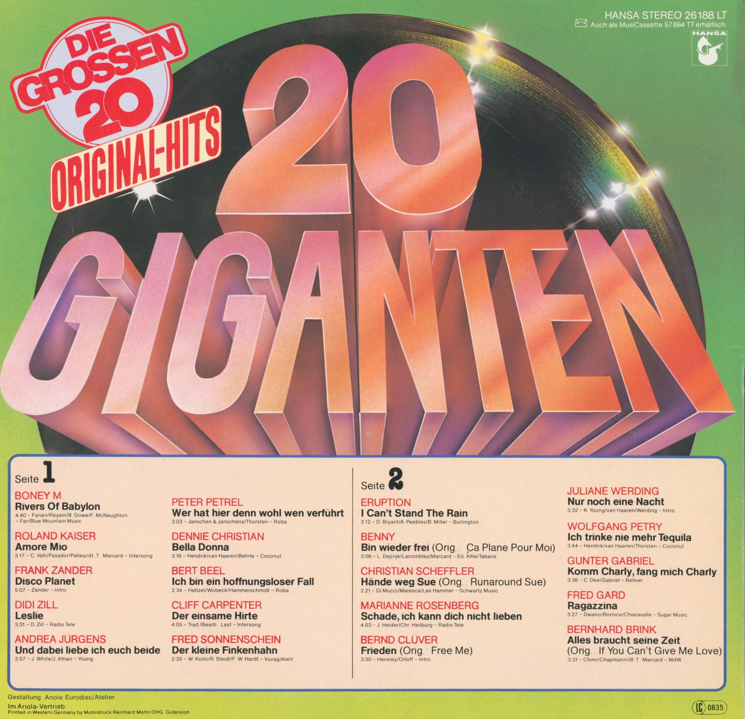 20 Giganten - 20 Original-Hits Rückseite