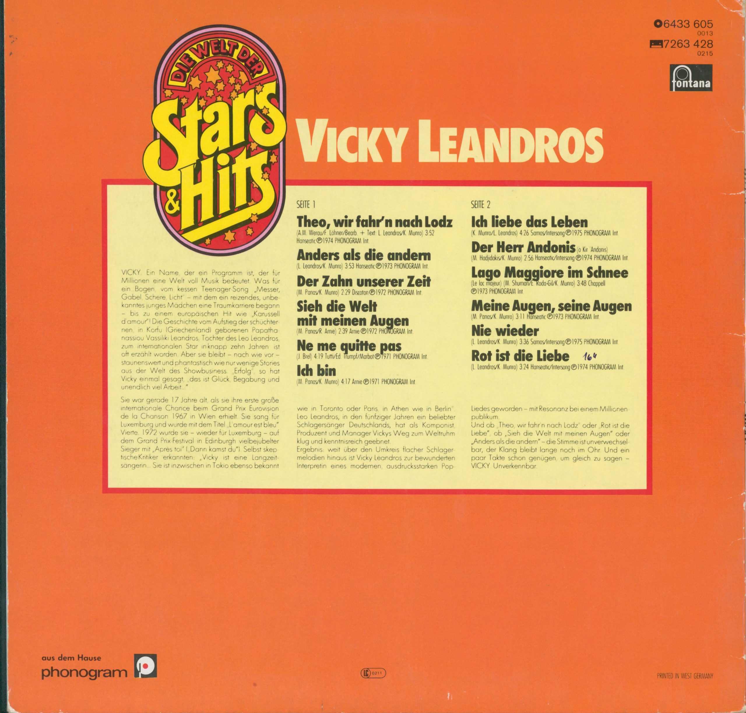 Die Welt der Stars und Hits - Vicky Leandros Rückseite